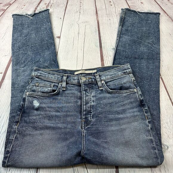 Hudson Women's Jeans Sz 28 Blue Holly MBL Distressed  Raw Hem Mid-Rise 26L - Picture 1 of 14